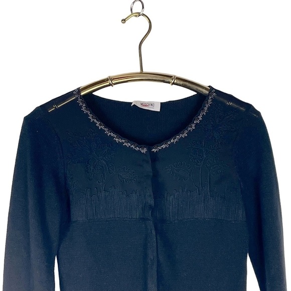 MOSCHINO CHEAP AND CHIC BLACK COTTON SHEER FLORAL YOKE BEADED CARDIGAN SWEATER - Picture 8 of 15